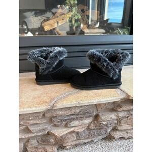 Bearpaw Helaina Youth Size 5 Black Cow Suede Wool Blend Liner Warm Winter Boots